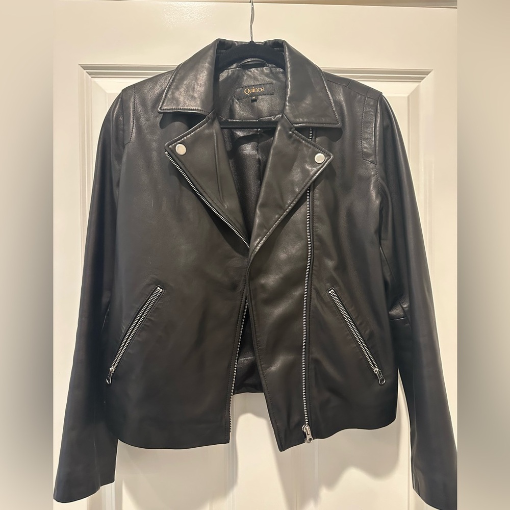 Quince Washed Leather Biker Jacket - Like New!